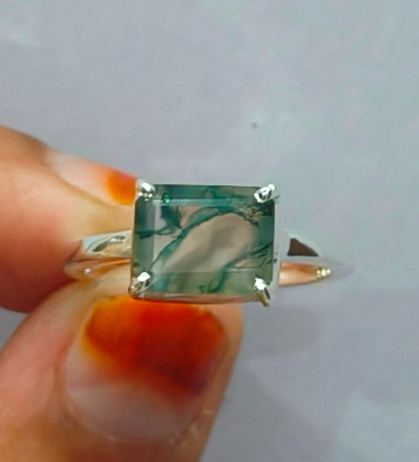 Sterling Silver Moss Agate Ring | Unique Statement Gemstone Jewelry