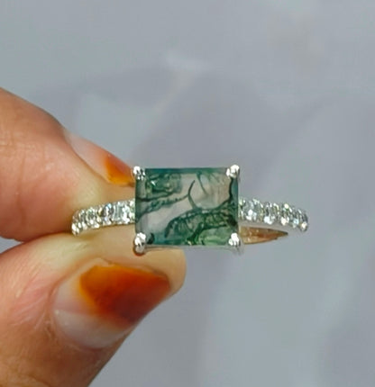 Sterling Silver Moss Agate Ring | Unique Statement Gemstone Jewelry