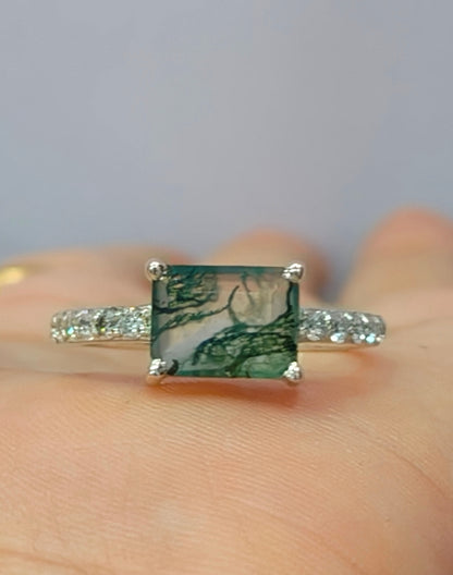 Sterling Silver Moss Agate Ring | Unique Statement Gemstone Jewelry