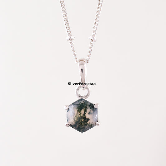 Moss Agate Gemstone Necklace – Boho Style in 925 Sterling Silver