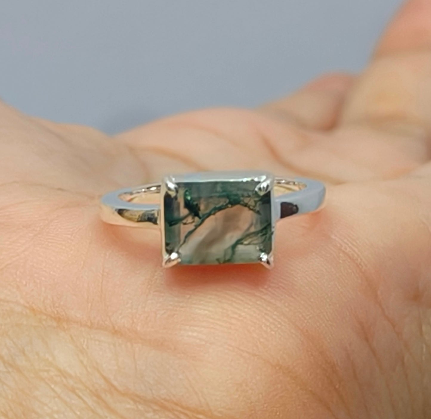 Sterling Silver Moss Agate Ring | Unique Statement Gemstone Jewelry