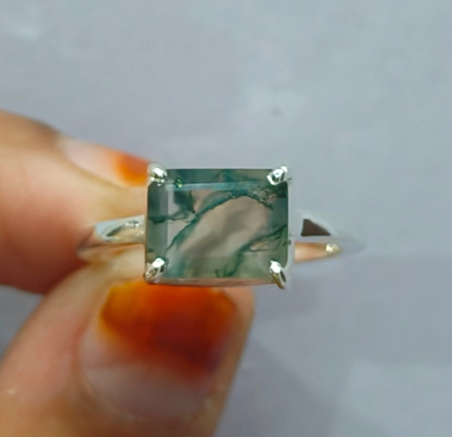 Sterling Silver Moss Agate Ring | Unique Statement Gemstone Jewelry