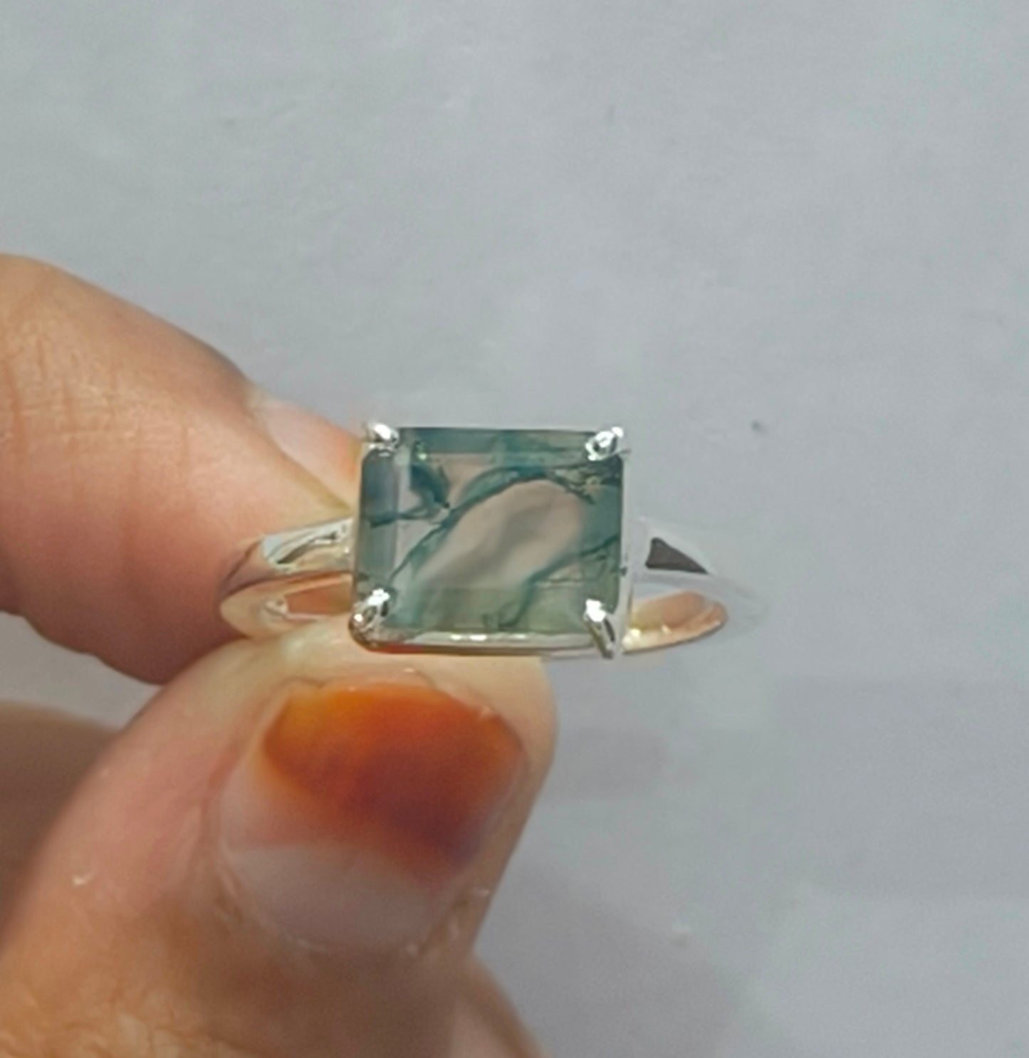 Sterling Silver Moss Agate Ring | Unique Statement Gemstone Jewelry