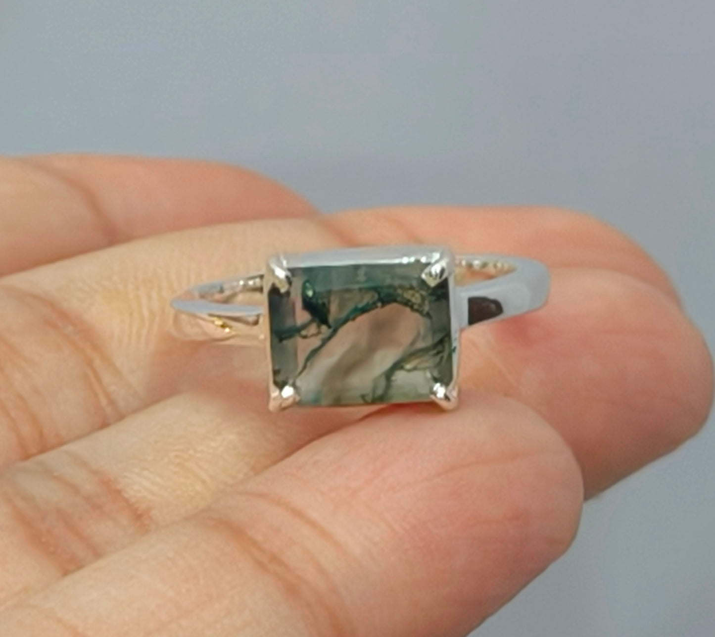 Sterling Silver Moss Agate Ring | Unique Statement Gemstone Jewelry