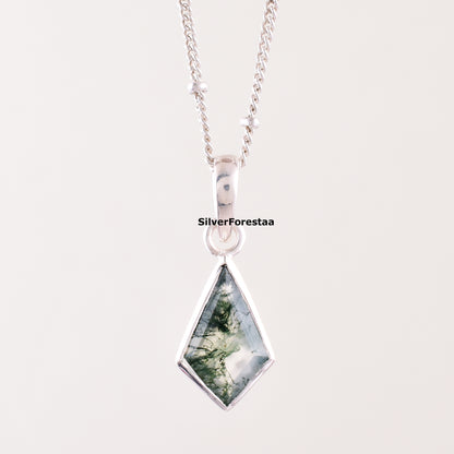 Sterling Silver Moss Agate Necklace for Women – Organic Gemstone Jewelry