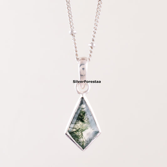 Sterling Silver Moss Agate Necklace for Women – Organic Gemstone Jewelry