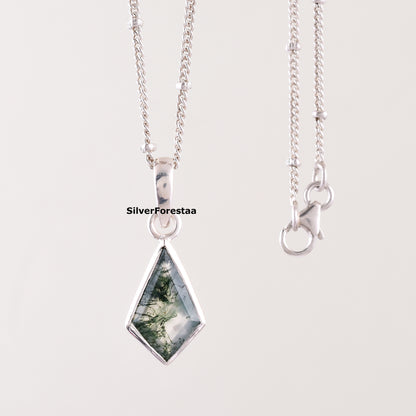 Sterling Silver Moss Agate Necklace for Women – Organic Gemstone Jewelry