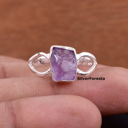 Rough Amethyst Silver Ring – Handmade Birthstone Jewelry