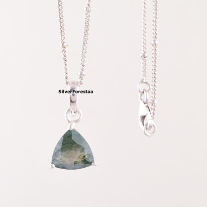 Natural Moss Agate Silver Necklace – Earthy Beauty in 925 Silver