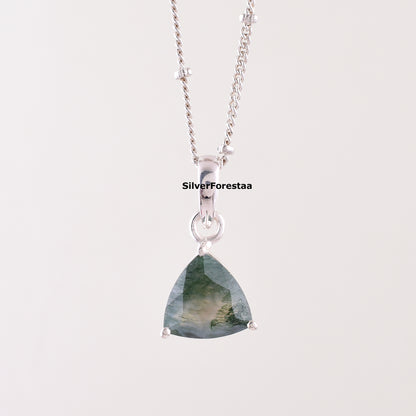 Natural Moss Agate Silver Necklace – Earthy Beauty in 925 Silver