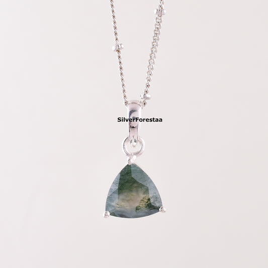 Natural Moss Agate Silver Necklace – Earthy Beauty in 925 Silver