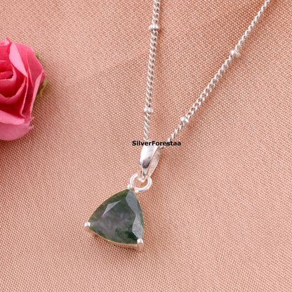 Natural Moss Agate Silver Necklace – Earthy Beauty in 925 Silver