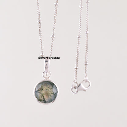 Moss Agate Pendant Necklace in 925 Sterling Silver – Nature’s Elegance