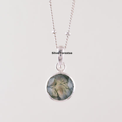Moss Agate Pendant Necklace in 925 Sterling Silver – Nature’s Elegance