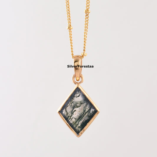 Handcrafted Moss Agate Necklace – 925 Sterling Silver Charm