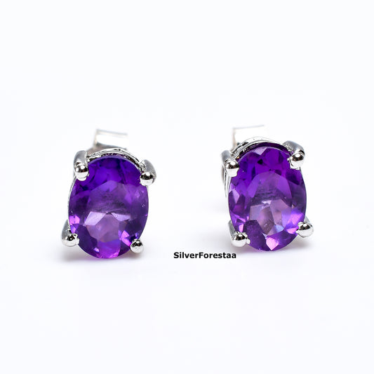 Violet Charm – Dainty Amethyst Studs in 925 Silver