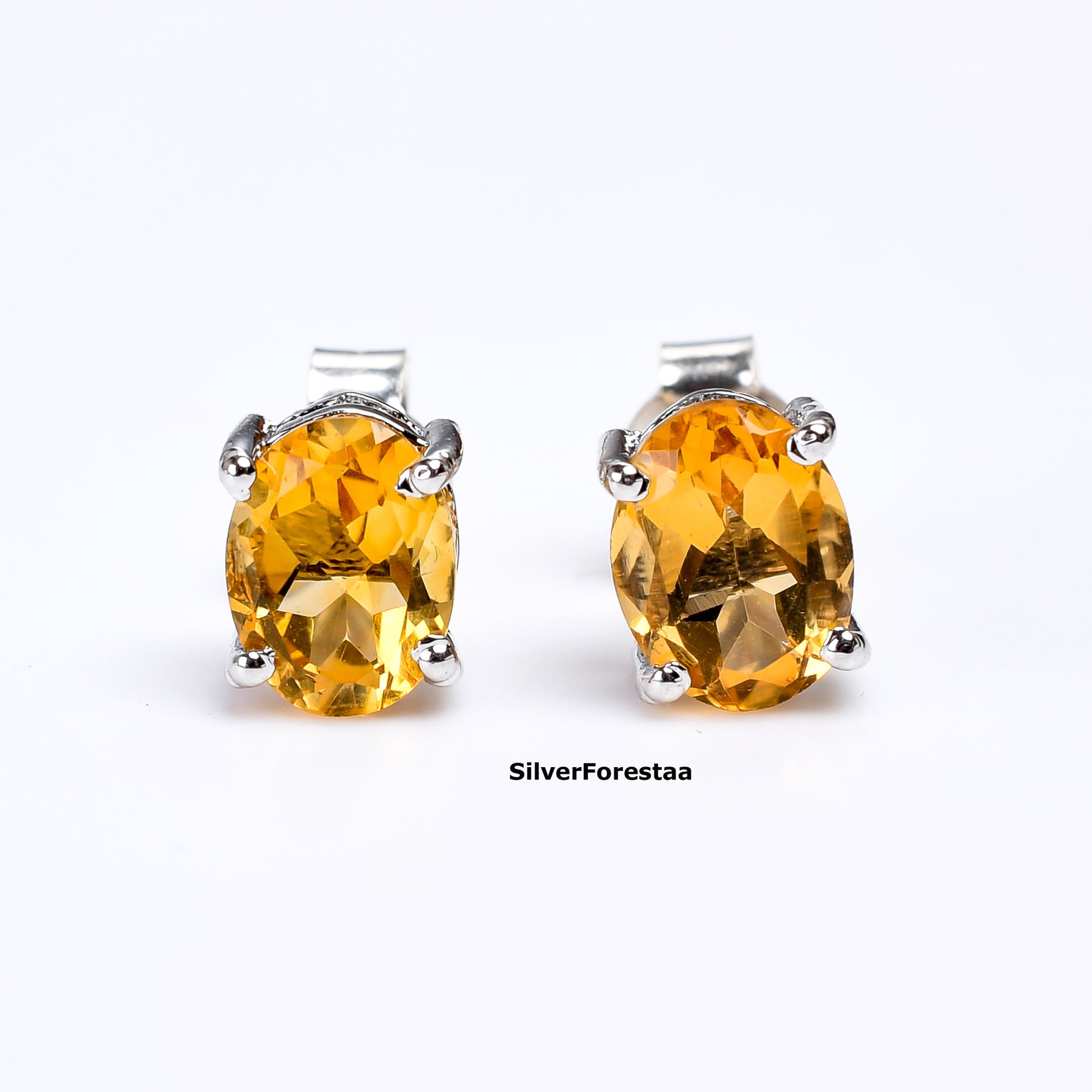 Golden Glow: Citrine Stud Earrings in 925 Sterling Silver - SILVERFORESTAA