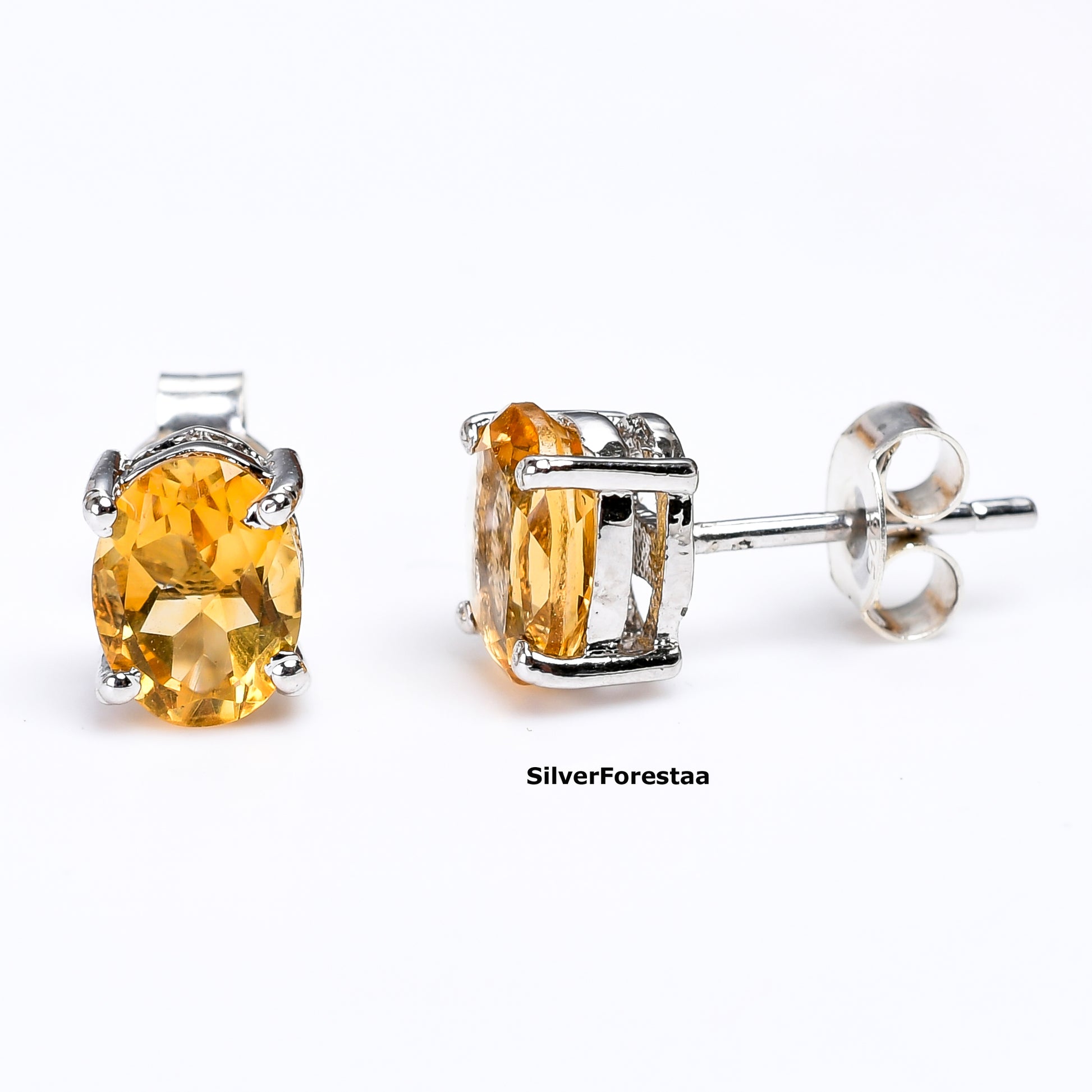 Golden Glow: Citrine Stud Earrings in 925 Sterling Silver - SILVERFORESTAA