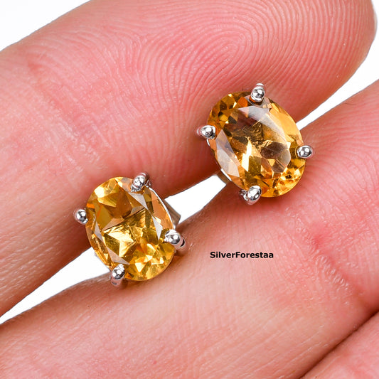 Golden Glow: Citrine Stud Earrings in 925 Sterling Silver