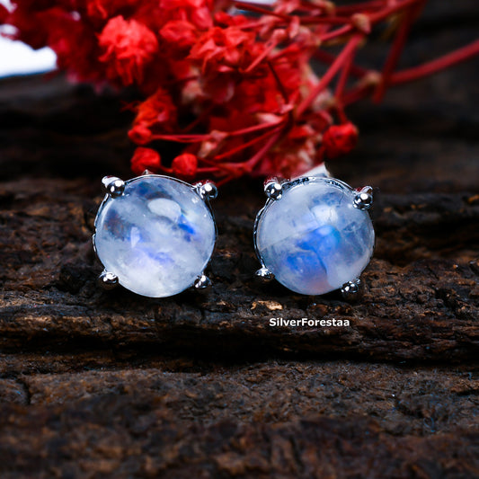 Moonlit Glow – Sterling Silver Moonstone Studs - SILVERFORESTAA