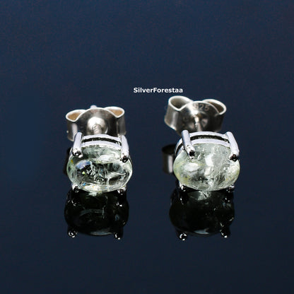 Chic Green Amethyst Sterling Silver Stud Earrings