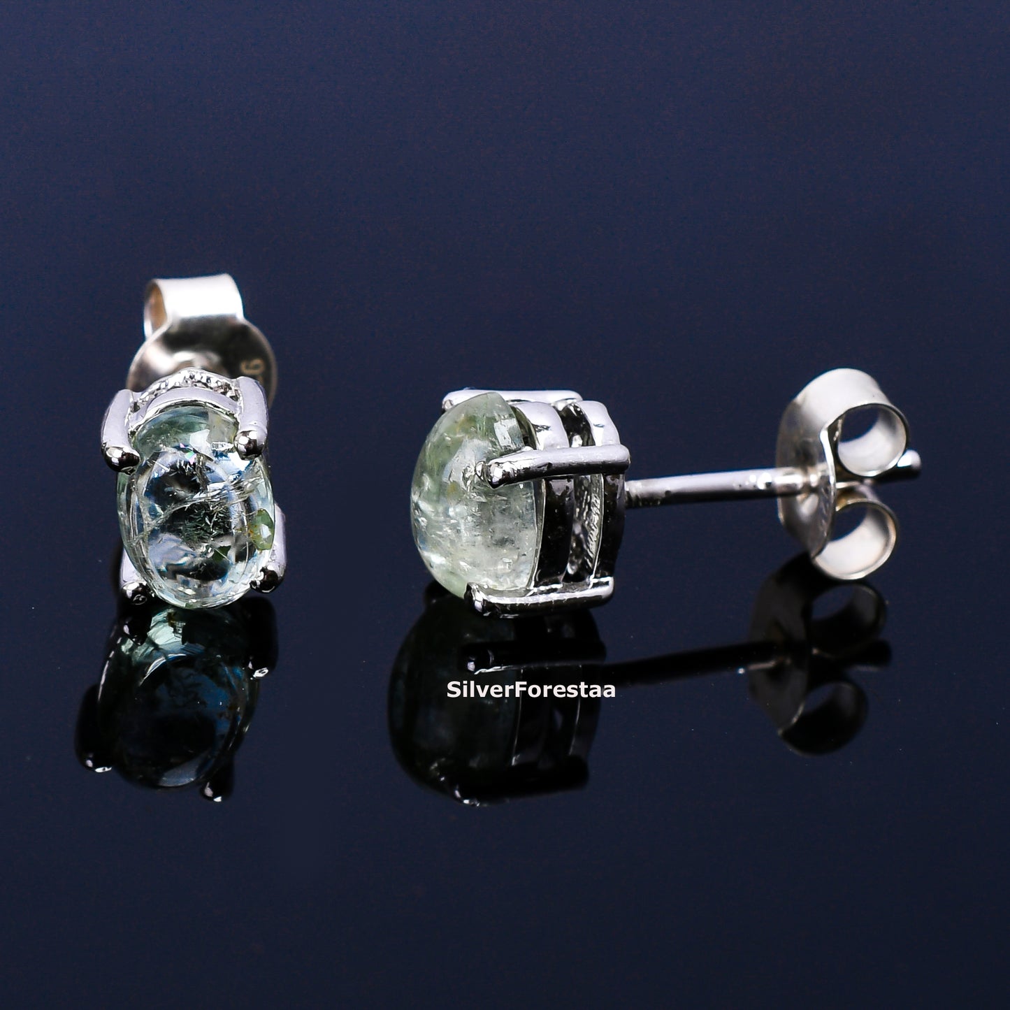 Chic Green Amethyst Sterling Silver Stud Earrings