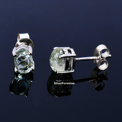Chic Green Amethyst Sterling Silver Stud Earrings