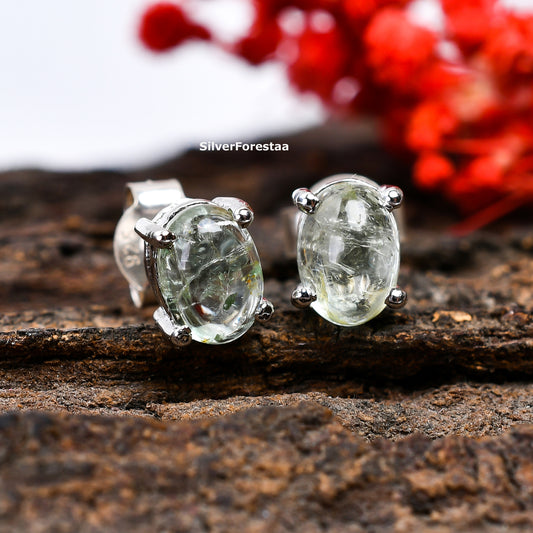 Chic Green Amethyst Sterling Silver Stud Earrings