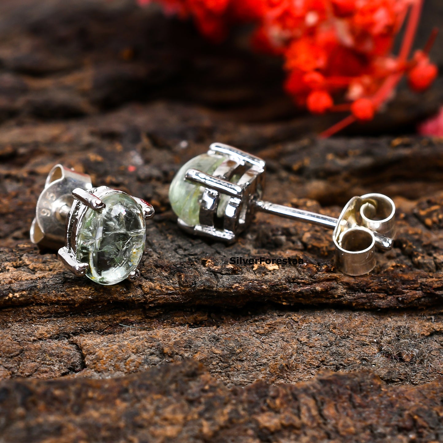 Chic Green Amethyst Sterling Silver Stud Earrings