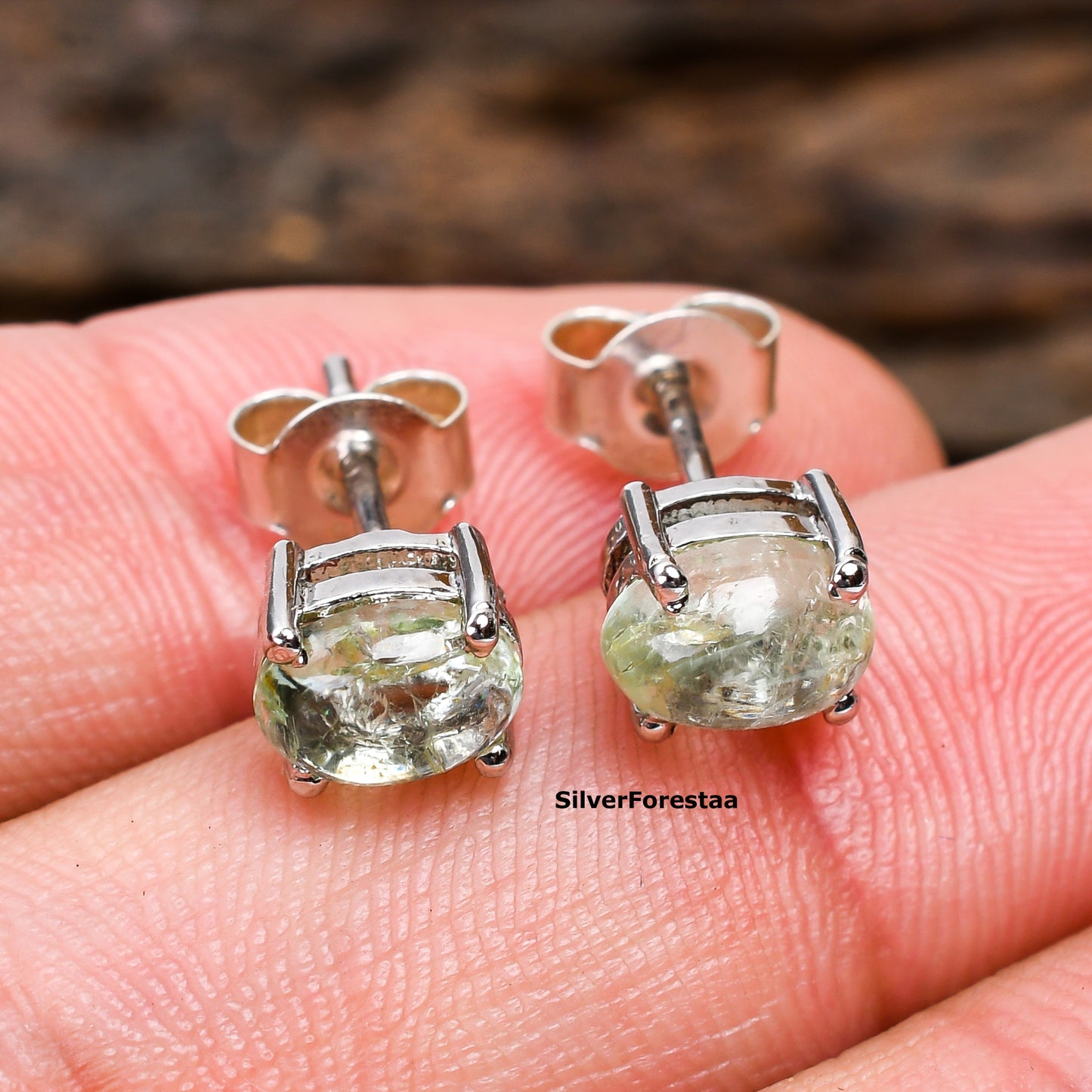 Chic Green Amethyst Sterling Silver Stud Earrings