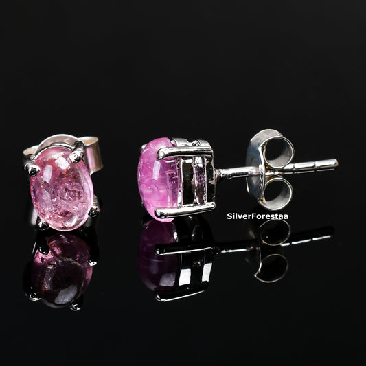 Minimalist Pink Tourmaline Earrings for Women - SILVERFORESTAA