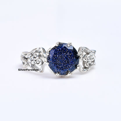 Bohemian Blue Sandstone Gemstone Ring in 925 Sterling Silver – Mystical Artisan Jewelry