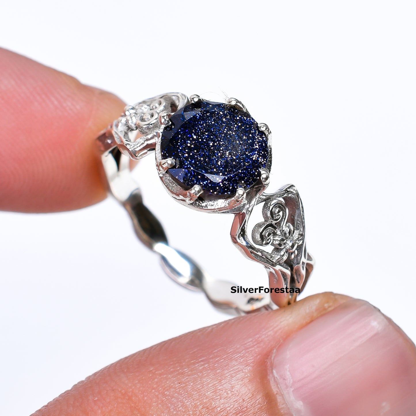 Bohemian Blue Sandstone Gemstone Ring in 925 Sterling Silver – Mystical Artisan Jewelry