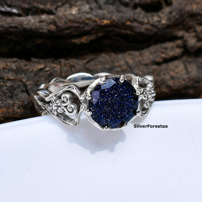 Bohemian Blue Sandstone Gemstone Ring in 925 Sterling Silver – Mystical Artisan Jewelry