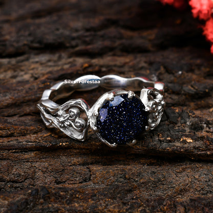 Bohemian Blue Sandstone Gemstone Ring in 925 Sterling Silver – Mystical Artisan Jewelry