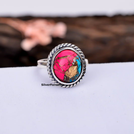 Pastel Spirit Ring – Cotton Candy Turquoise in Rustic Silver