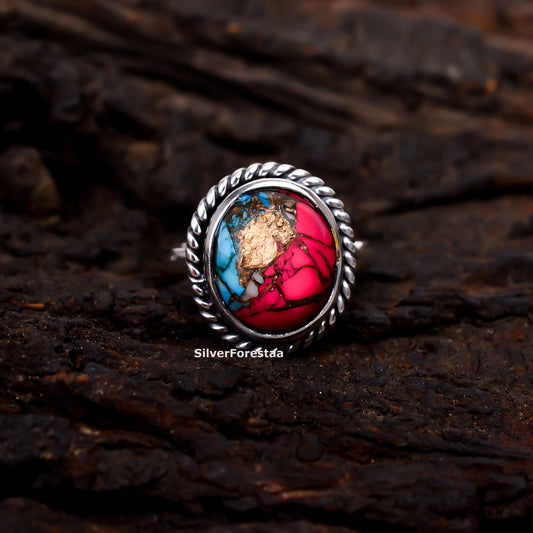 Pastel Spirit Ring – Cotton Candy Turquoise in Rustic Silver - SILVERFORESTAA