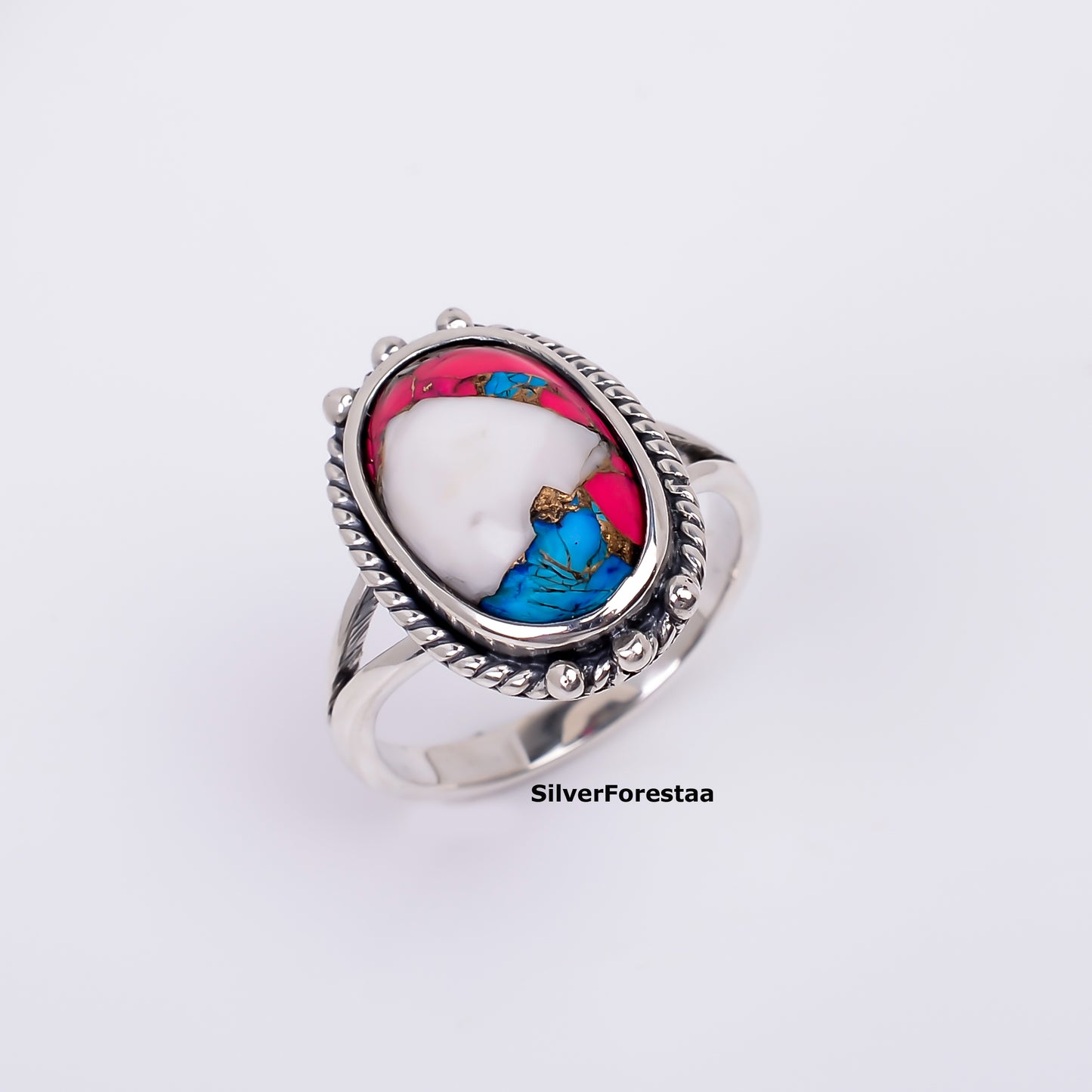 Gypsy Heart – Handcrafted Cotton Candy Turquoise Silver Ring