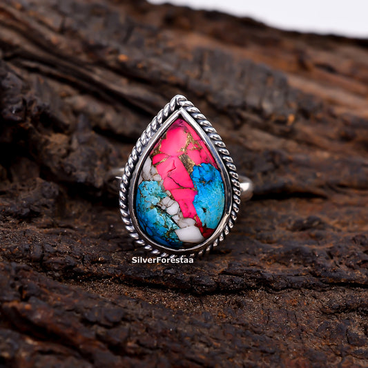 Desert Rose Dreams – Bohemian Turquoise Ring in Sterling Silver - SILVERFORESTAA