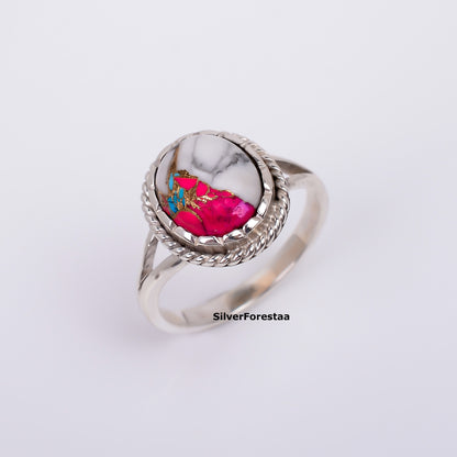 Handcrafted Boho Bliss – Cotton Candy Turquoise Silver Ring