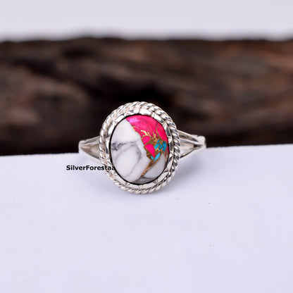 Handcrafted Boho Bliss – Cotton Candy Turquoise Silver Ring