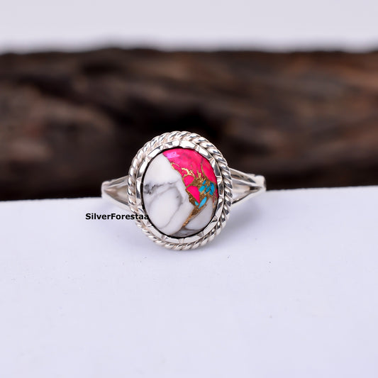 Handcrafted Boho Bliss – Cotton Candy Turquoise Silver Ring
