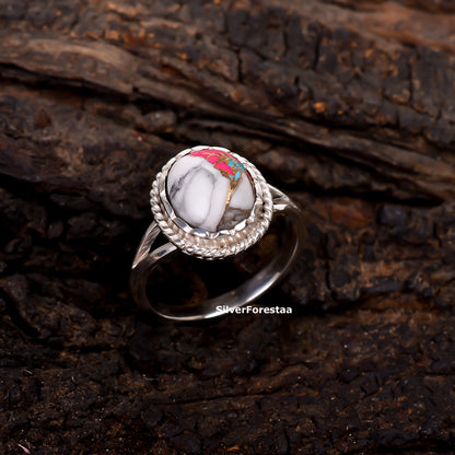 Handcrafted Boho Bliss – Cotton Candy Turquoise Silver Ring