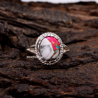 Handcrafted Boho Bliss – Cotton Candy Turquoise Silver Ring
