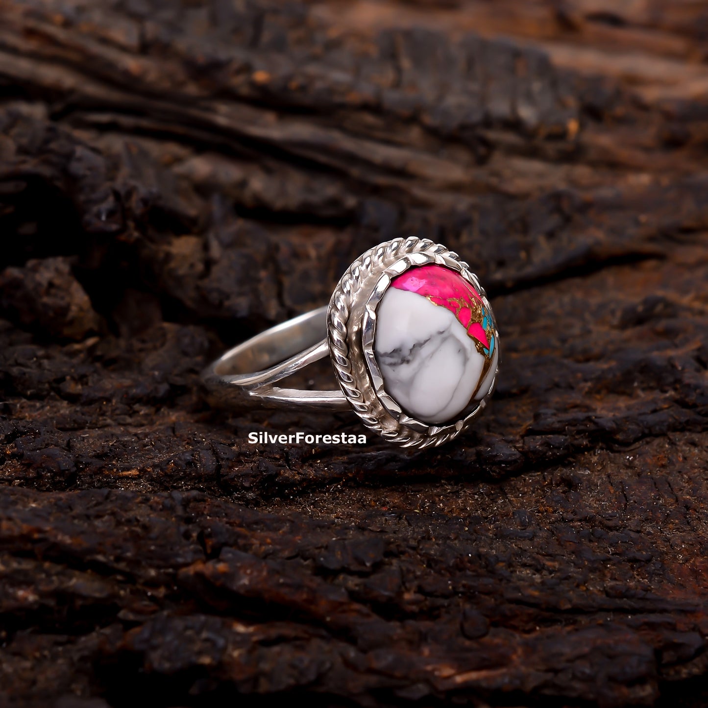 Handcrafted Boho Bliss – Cotton Candy Turquoise Silver Ring