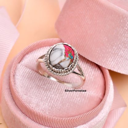Handcrafted Boho Bliss – Cotton Candy Turquoise Silver Ring