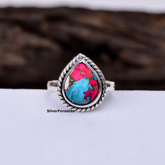 Bohemian Breeze – Cotton Candy Turquoise Gemstone Ring - SILVERFORESTAA