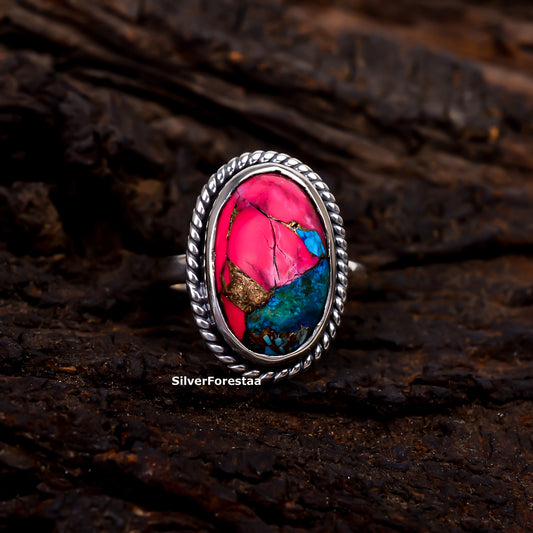 Handcrafted Cotton Candy Turquoise Ring in Solid Silver