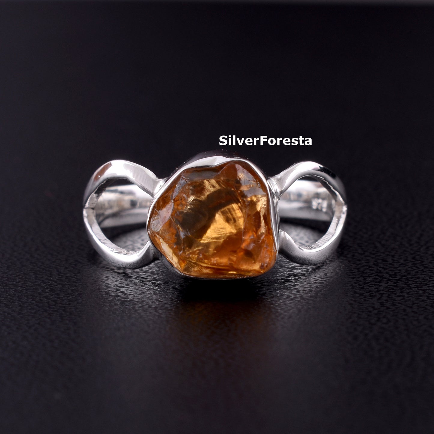 Rough Citrine Gemstone Ring - SilverForestaa