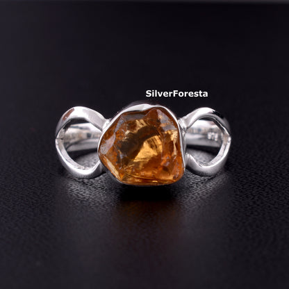 Rough Citrine Gemstone Ring - SilverForestaa